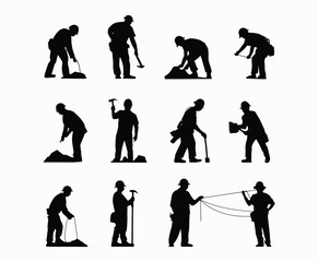 Naklejka premium Construction worker EPS vector silhouette illustration template on a white background