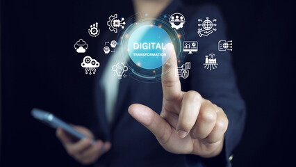 Digital transformation technology strategy, digitization and digitalization of business processes and data, optimize and automate operations, customer service management, internet and cloud computin