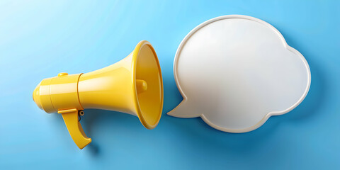 Yellow megaphone with question mark on speech clouds chat bubble, communication, question, concept