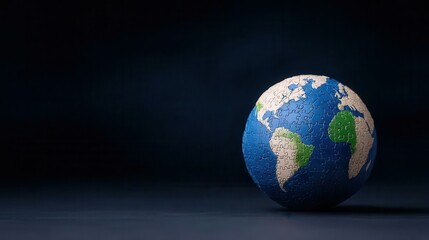 Fototapeta premium A detailed globe showcasing the continents and oceans, set against a dark background, representing Earth and global awareness.