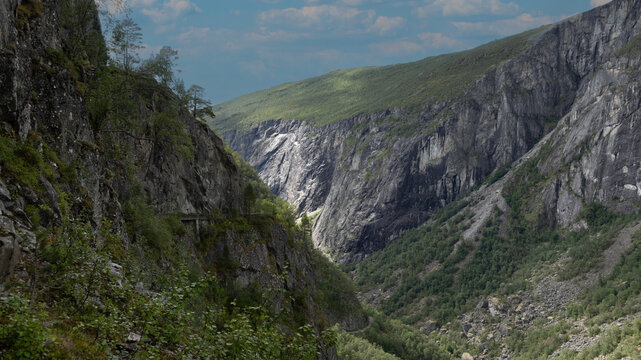 Steep mountain sides in wild Norwegian nature. The place is M&aring;b&oslash;dalen, which is known for its wild nature