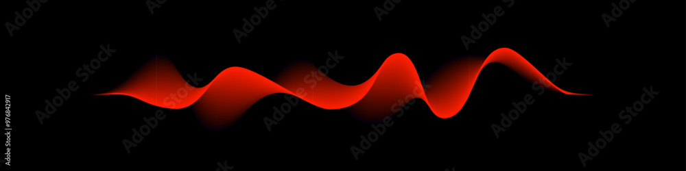 Poster abstract sound rhythm wave vector illustration. red flowing waveform isolated on black background cr