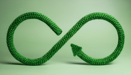 Circular economy symbol made from green yarn