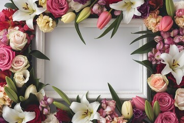 a white frame filled with beautiful flowers