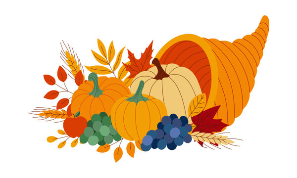 A pumpkin and gourd filled with fall fruits and vegetables. The pumpkin is in the center of the image and surrounded by a variety of fruits and vegetables