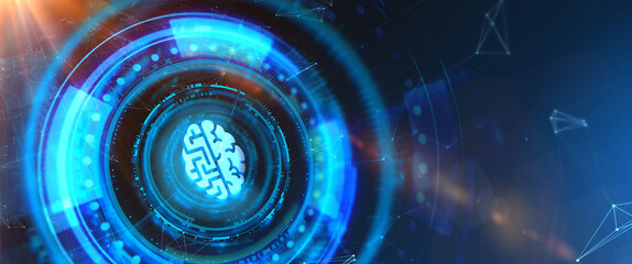 Illustration. Artificial intelligence (AI), machine learning and modern computer technologies concepts.