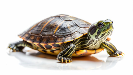 A cute turtle isolated on a white background, turtle, reptile, wildlife, animal, cute, isolated, white background, shell, slow, crawling
