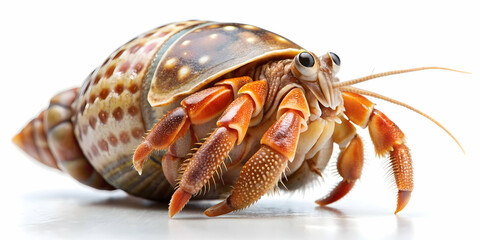Close-up of a hermit crab isolated on white background, hermit crab, close-up, isolated, white background, marine life