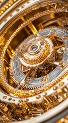 Fototapeta premium Close-up view of an intricate golden watch mechanism showcasing fine gears and craftsmanship in luxury design.