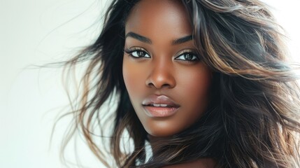 Fototapeta premium Flowing Silky Dark Hair in Elegant Movement Studio Portrait