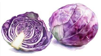 Obraz premium Fresh purple cabbage with a vibrant color, showcasing its layered leaves and healthy appeal for culinary and decorative uses.