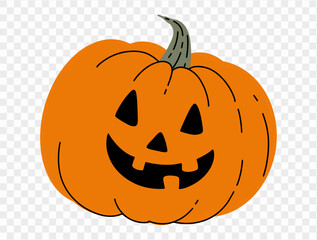 Halloween pumpkin hand draw paint brush style isolated on png or transparent texture,Halloween party background ,element template for poster, brochures, online advertising, vector illustration 