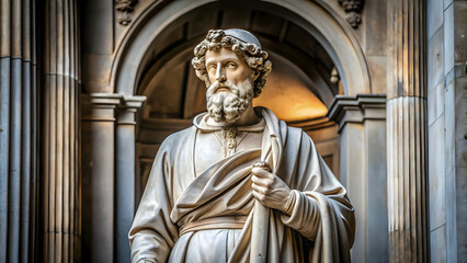 Statue of sculptor Andrea Orcagna in Uffizi Gallery colonnade, Florence, Italy, sculpture, Andrea Orcagna, Uffizi Gallery