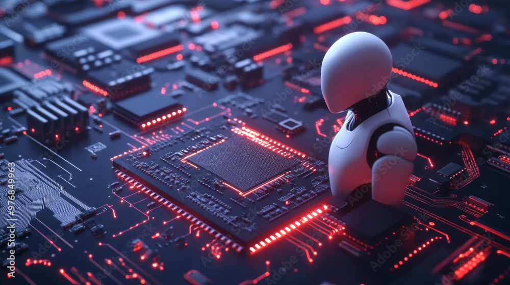 Poster a chip with ai managing smart devices, representing the electronics cpu industry. it encompasses har