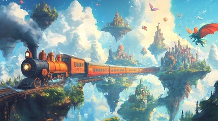 Fantasy Train Journey Through Floating Castles