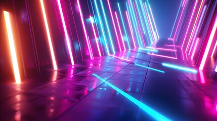Fototapeta premium Neon Lights: A vibrant neon lights background with glowing colors, adding a futuristic and energetic vibe for tech gadgets. 