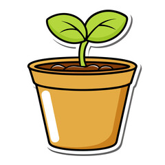 Sticker design with seedling plant in a pot on a isolated white background (23)