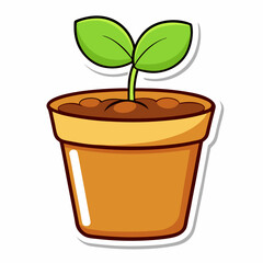 Sticker design with seedling plant in a pot on a isolated white background (32)