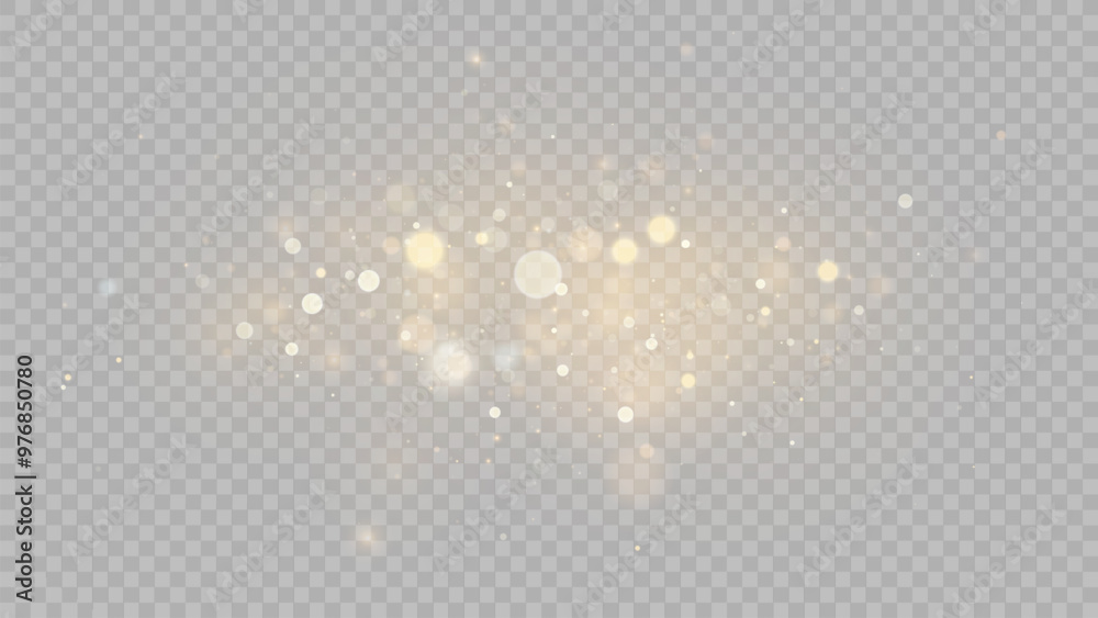 Wall mural the dust sparks and golden stars shine with special light. vector sparkles on a transparent backgrou