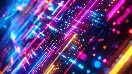Obraz premium Neon Lights: A vibrant neon lights background with glowing colors, adding a futuristic and energetic vibe for tech gadgets. 