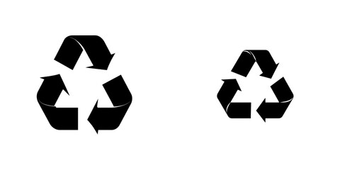 set of A Black silhouette of three arrows in the shape of the recycling symbol flat design, simple shapes, icon style, minimalism, in PNG format on a transparent background