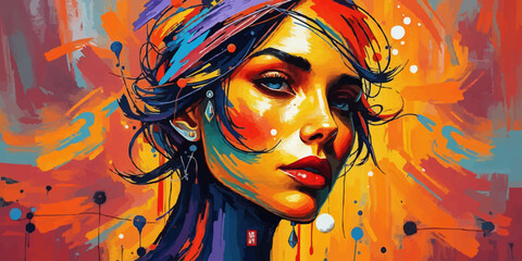 Naklejka premium swirling colors representing the different beautiful female emotions. digital art brush texture oil painting vector illustration. tech wallpaper 