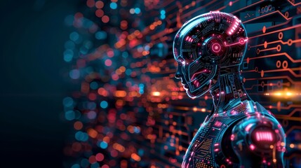 Robotics background with futuristic robot designs and digital circuit patterns