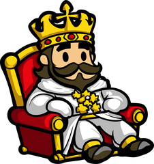 Colorful Cartoon King Sitting on Throne with Golden Crown and Royal Robe