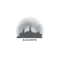 Spain Alicante cityscape skyline city panorama vector flat modern logo icon. Valencian Community emblem idea with landmarks and building silhouettes, isolated at sunrise, sunset, night