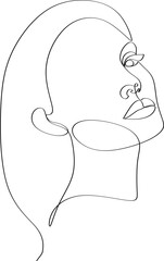 Linear portrait of a beautiful girl.  Minimal portrait. One continuous line. Beauty and glamour concept. Hand drawn vector illustration.