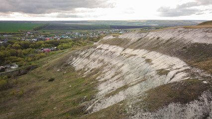 aerial view of chalk hill at sunset