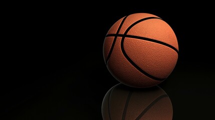 Orange Basketball on Black Background with Dramatic Lighting and Shadow Effect