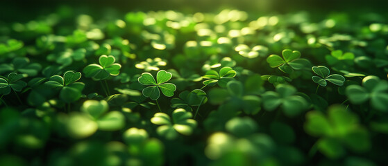 a green background full of four-leaf clovers