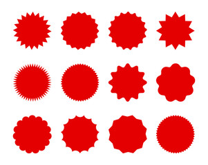 Sale tags sticker with space for text. Set of red star shape sale label.