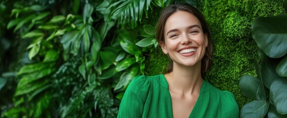 Obraz premium The Woman in Green Smiling