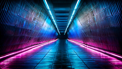 High-Tech Corridor with Reflective Neon Glow Background