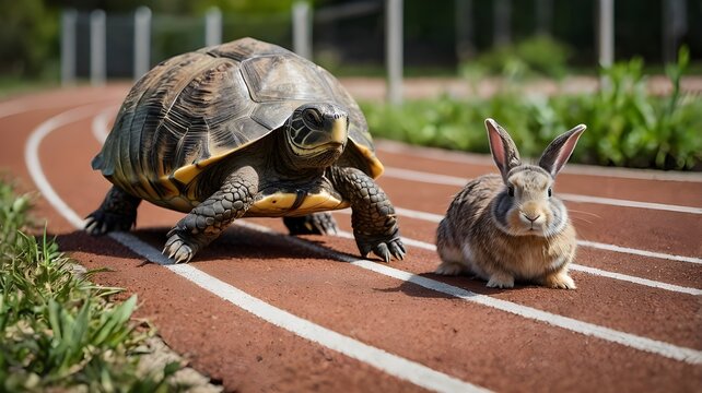 Turtle and rabbit on the running track