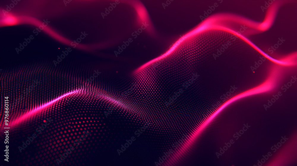 Poster abstract waves of vibrant pink light creating a dynamic, flowing pattern in a dark setting during ni