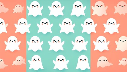Cute white ghosts pattern on bright color background
