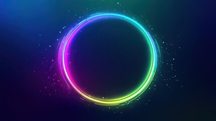 Dynamic Neon Light Ellipse with Glittering Sparks and Flares on a Futuristic Abstract Background, Conveying Motion and Energy