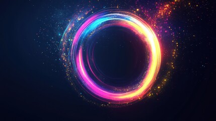 Obraz premium Dynamic Neon Light Ellipse with Glittering Sparks and Flares on a Futuristic Abstract Background, Conveying Motion and Energy