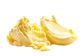 Melted creamy butter displays its smooth, rich texture, perfect for spreading on bread or cooking isolated on white transparent background.