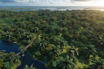 Naklejka premium Stunning Aerial View of Lush Jungle Landscape in 3D Visualization
