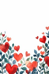 watercolor hearts and leaves pattern