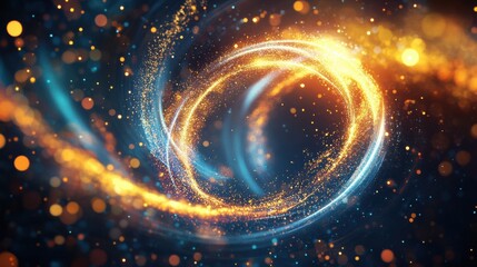 Dynamic Neon Light Ellipse with Glittering Sparks and Flares on a Futuristic Abstract Background, Conveying Motion and Energy