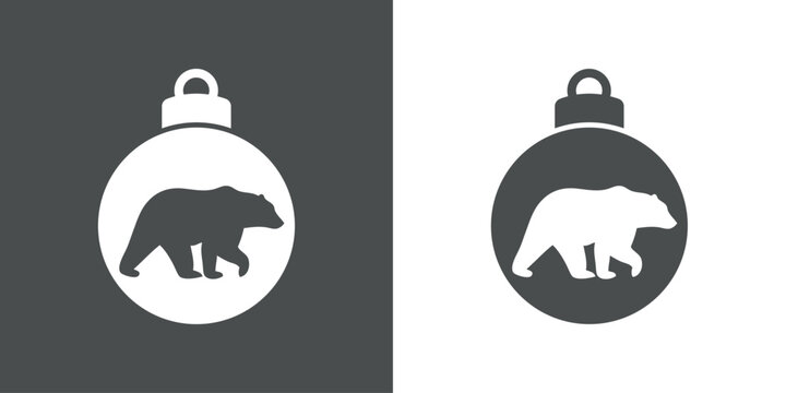 Tiempo de Navidad. Logo con silueta de bola de navidad con oso de perfil para tarjetas y felicitaciones
