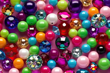 Vibrant Multicolored Beads and Gems in Abstract Art Composition