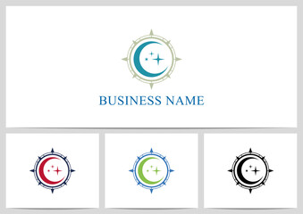 Compass With Moon Stars in the Middle Logo Design