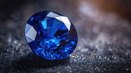 Luxurious blue sapphire gemstone glistening in the spotlight, set against a rich dark background that enhances its sparkle and elegance.