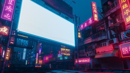 Cyberpunk Neon City Street with Billboard Mockup
